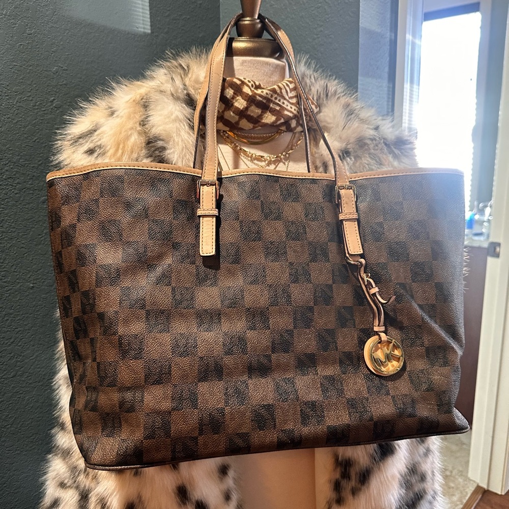 Michael Kors Dark Brown Checkered Tote